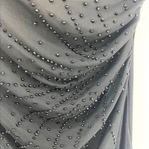 Y2K Black Strapless Beaded Dress M Ruched Asymmetrical Chiffon Overlay Hyphen